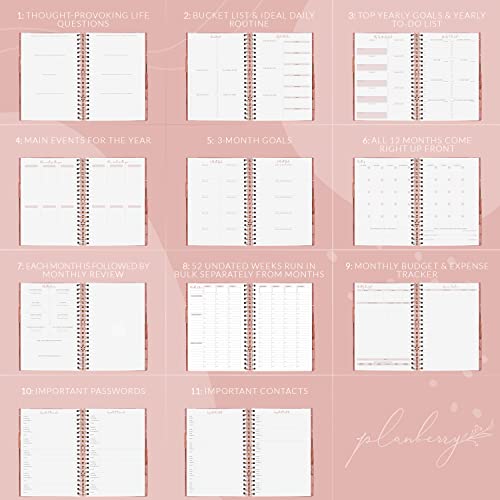 Image of PLANBERRY Hourly Schedule Planner Premium - Undated Weekly Organizer with Time Slots & Monthly Budget - Time Management, Goal Setting, To-Do List & Habit Tracker -6.9″x8.5″(Rose Gold)