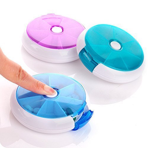 Xenon-Venture-Portable-Press-Button-Round-Plastic-Pill-tablet-Medicine-Storage-Box-case-holder-Organizer-for-travel-home7-Compartment-7-Day-Pill-Reminder-boxmulticoloursmall-2-pcs