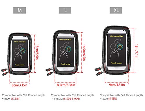 Image of ROTTO Bike Phone Mount Bicycle Cell Phone Holder Handlebar Bag Anti-Shake Waterproof with 360 Rotation Three Sizes (Black-M)