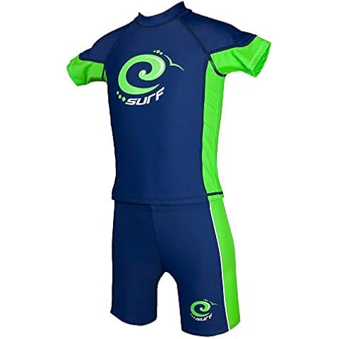 Kidz Swimmers Boys UV Sun Protection Rash Vest and Swimming Trunks UPF 50+ Estate Blue & Jasmine Green (5-6 Years) Cover