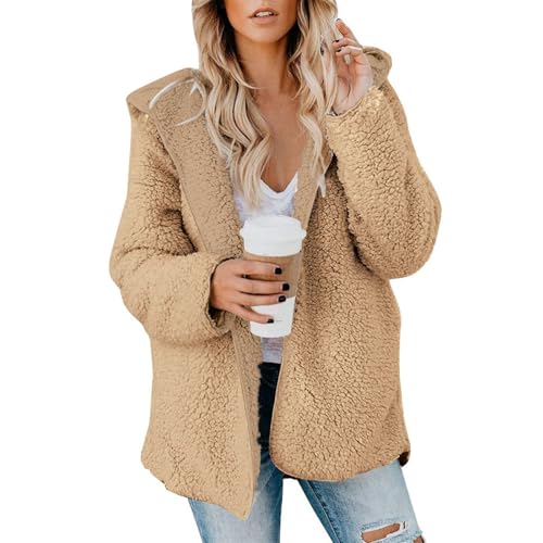 Gumipy Fleece Jacket Women Oversized Fuzzy Sherpa Jacket Warm Hooded Winter Coats Trendy Open Front Chunky Cardigan Outerwear2