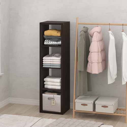 Image of Furinno Cubic Extra Thick 4-Cube Closet Organizers and Storage, Dark Oak | 14.6 x 16 x 58 in, Vertical Open Shelf Closet Storage, Closet Organizer, for Wardrobe, Bedroom, Living Room