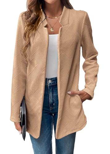 Mina Self Womens Tweed Long Jacket 2025 Notch Fall Winter Warm Cardigan Elegant Casual Work Office Blazer with Pockets