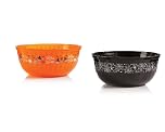 Swan Household Set of 2 Halloween Plastic Trick Treat Candy Bowls (Black + Orange)