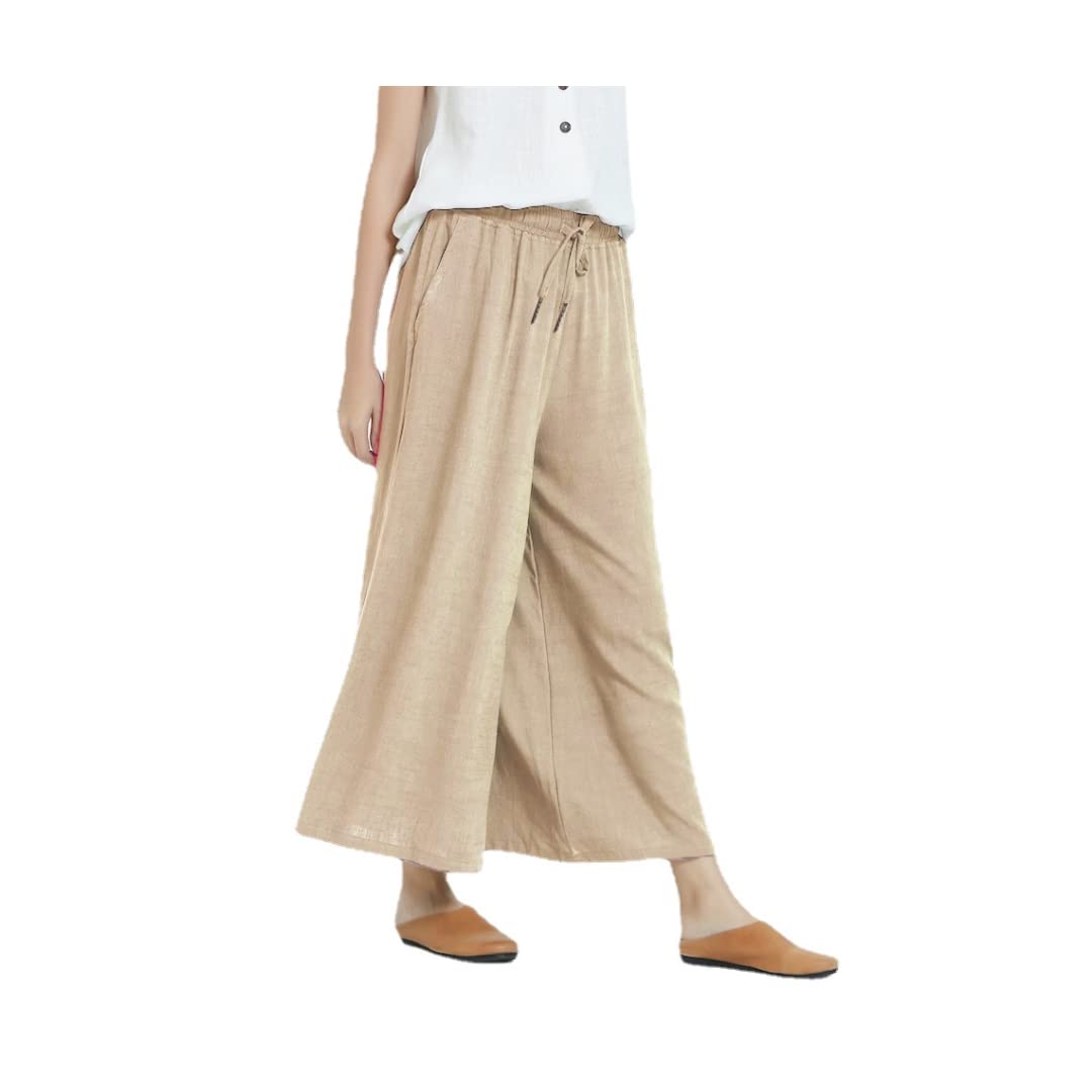 Summer Womens Wide Leg Casual Daily Pocket Ankle-Length Breathable Solid Color Joggers Beach Fashion Pants