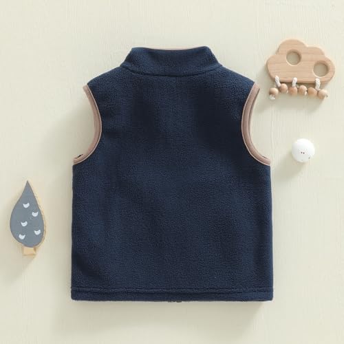 Image of Toddler Baby Boy Fleece Outerwear Vests Sleeveless Zipper Jacket Solid Color Vest Coat Spring Fall Winter Clothes