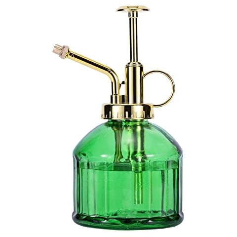 Eidoct Glass Plant Mister Spray Bottle, 6.5" Green Glass Water Spray Bottle with Gold Top Pump Small Watering Can, Small Plant Sprayer Mister for Indoor Outdoor House Plant, Green+Gold (Green+Gold B) Cover