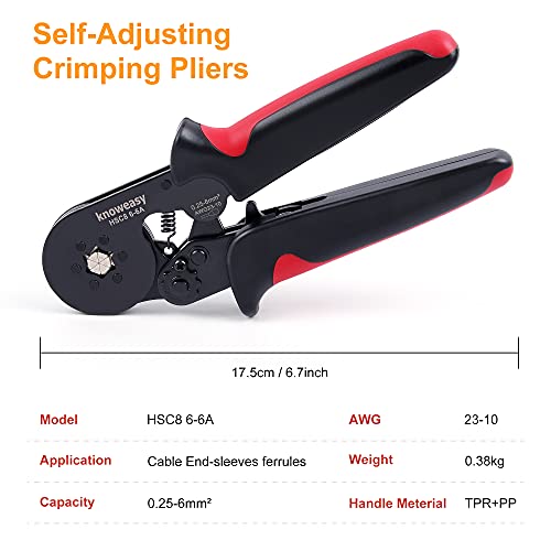 Wire Ferrule Crimp Tool,Knoweasy Hsc8 6-6A Hexagonal Ferrule Crimping Tool Used For 23-10 Awg/0.25-6 Mm² Insulated Terminal Or Non-Insulated Ferrule #TOP4
