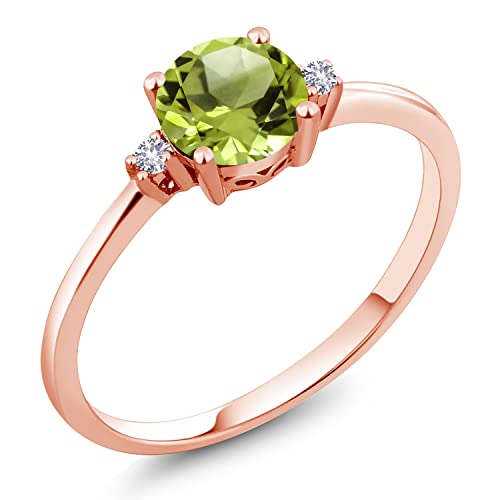 Gem Stone King 10K Rose Gold Green Peridot and White Created Sapphire Solitaire Engagement Ring For Women (0.88 Cttw, Round 6MM, Gemstone August Birthstone, Available in Size 5,6,7,8,9)