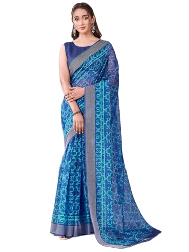 Image of Satrani Women's Chanderi Printed & Embroidery Saree with Unstitched Blouse Piece