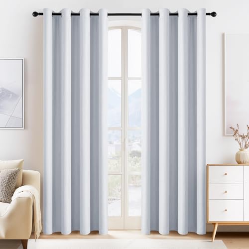 Image of PONY DANCE Room Darkening Curtains for Bedroom - Solid Grommet Top Thermal Insulated Curtain Panels Window Treatments Home Decor Drapes for Kids' Room, W 55 x L 80 inch, Greyish White, 1 Pair