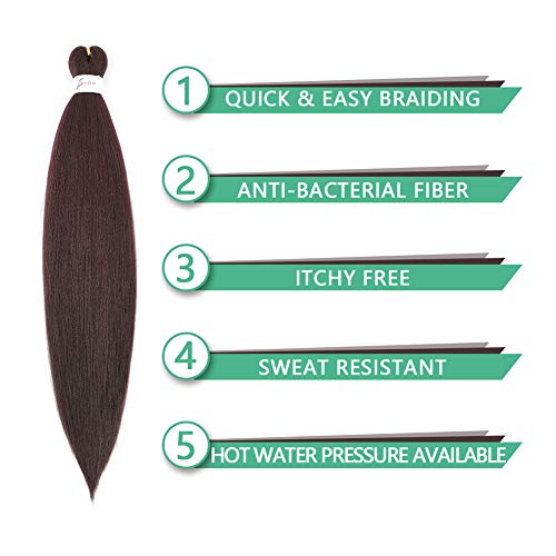 Soku Pre Stretched Braiding Hair Extensions 24 Inch - 4 Bundles Jumbo Knotless Box Braids Professional Synthetic Crochet Braid Natural Ez Braid Yaki Dark Wine Hair Bundles #TOP1