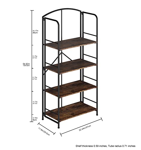 Ghqme No Assembly Folding Bookshelf, Metal Book Shelf For Storage, Folding Bookcase For Office Organization And Storage (Firestone, 4 Tiers) #TOP2