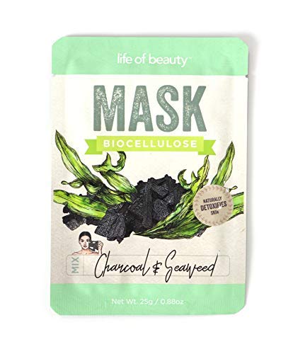 New Korean Face Masks, Biocellulose Korean Skin Care Facial Masks w/Collagen - Hydrating, Anti-Aging Sheet Masks (Charcoal & Seaweed, 12 pack)
