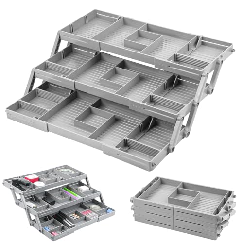 WDKXCN 3 Tier Drawer Organiser, Collapsible Desk Organizer, Smart...