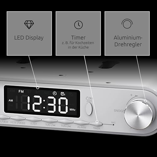 TechniSat Viola Küchenradio - Unterbau Radio mit UKW/FM, LED Display, Arbeitsleuchte, Timer, Bluetooth, Weckfunktion, Freisprecheinrichtung, 5 W Lautsprecher