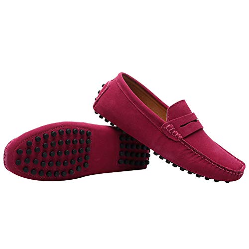 Image of ANUFER Men's Suede Leather Penny Loafers Comfort Driving Shoes Moccasin Slippers