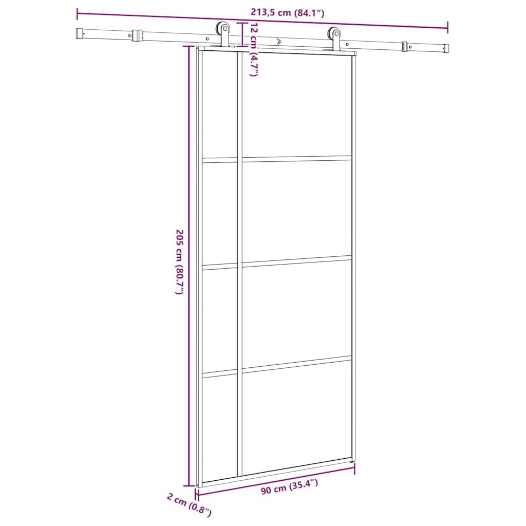 Puerta corredera con set herrajes vidrio ESG aluminio 90x205 cm, puerta corredera vidrio