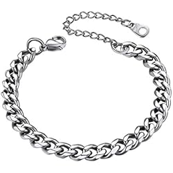 PROSTEEL Pulsera de Mujer Acero de Eslabones Cubanos 16cm Largo Con Extensor, Pulsera 6mm Ancho Cubana Cadenas Platina