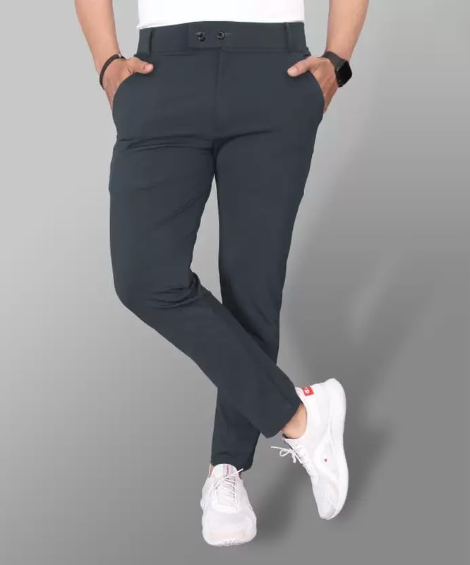 Image of Men's Stylish Slim Fit Lycra Blend Trousers - Pack of 2 (Combo) Formal Pants for Men | Stretchable Regular Office Formal Wear | Comfortable Solid Casual, Business, and Work Trousers for Men