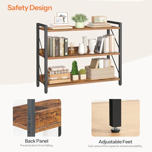 Image of HOOBRO Bookshelf, 3-Tier Industrial Bookcase, Book Shelf Storage Organizer, Bookshelf with Metal Frame for Living Room, Bedroom, Home Office, Kitchen, Rustic Brown and Black BF718SJ01
