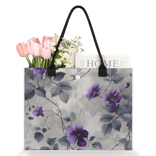 Purple Roses Tote Bag for Women Large Beach Bag Reusable Tote Bags for Work Travel Beach Shopping3