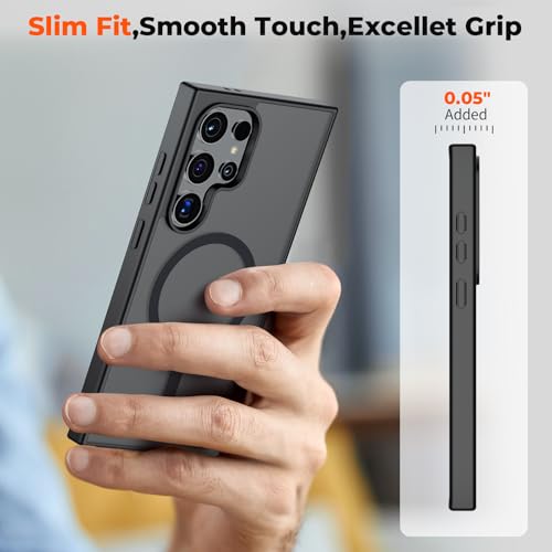 Image of SUPFINE Magnetic for Samsung Galaxy S24 Ultra Case with Screen Protector, (Built-in Magnets) (Military Grade Drop Protection) Slim Translucent Shockproof Phone Case,Black