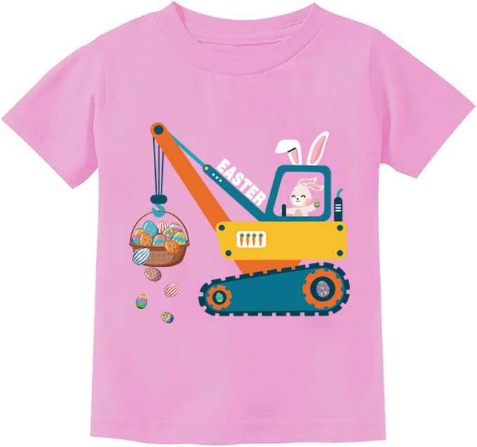 Image of CM-Kid Toddlers Happy Easter Shirts Girls Cotton Short Sleeve T-Shirt Children's Eggs Hunt Tees Kids Tees Pink Clothes 1-7 T