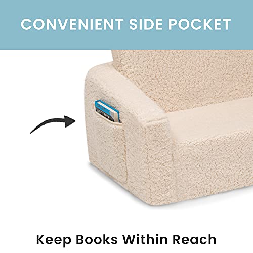 Delta Children Cozee Flip-Out Sherpa 2-in-1 Convertible Sofa to Lounger for Kids, Cream - image 4