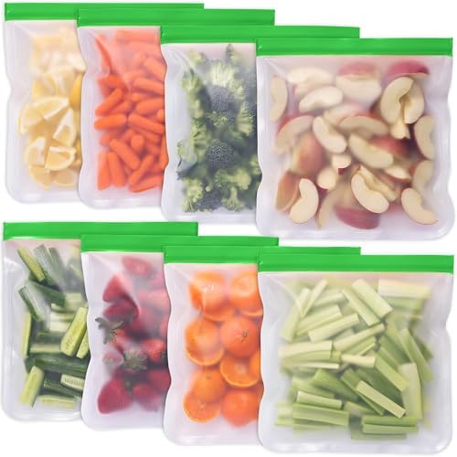 Eco-Friendly Reusable Freezer Bags, 8-Pack Extra Thick and Leakpr...