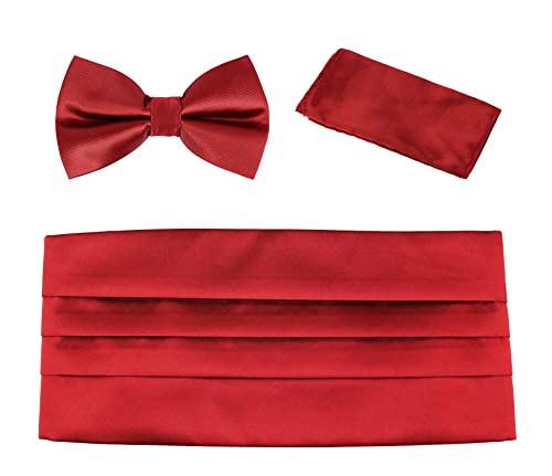 Image of TIE STUDIO Men's cummerbund, pocket square bowtie combo | micro | Superior finishing | Packaging - White Box | Size - adjustable & standard | pack of 3 |