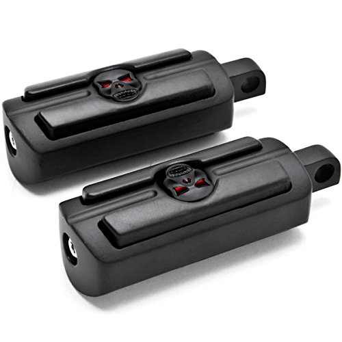 Krator Skull Head Front & Rear Foot Peg Foot Rests Black Compatible with Harley-Davidson Male Style Footpeg Mount