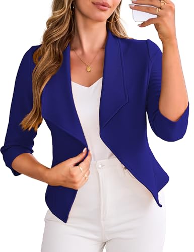 CARDYDONY Womens Cropped Blazer 3/4 Sleeve Classic Lapel Open Front Work Jacket S-XL