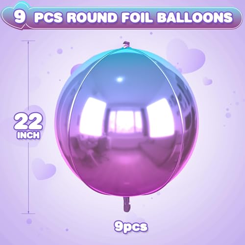 Image of 9 Pcs Gradient Purple Round Foil Balloons,22 Inch 4D Round Balloons | Gradient Purple Giant 4D Round Ball Balloons For Girls Birthday Baby Shower Bridal Shower Wedding Bachelorette Decor