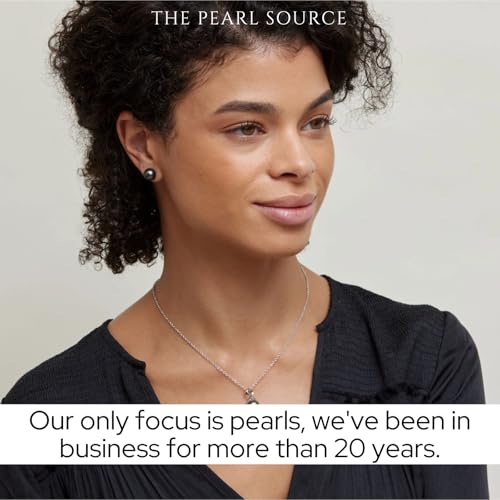 THE PEARL SOURCE 9-10mm Tahitian Real Pearl Earrings for Women - Black 14k Gold Stud Earrings | Hypoallergenic Earrings with Genuine Cultured Pearls - Thumbnail 5