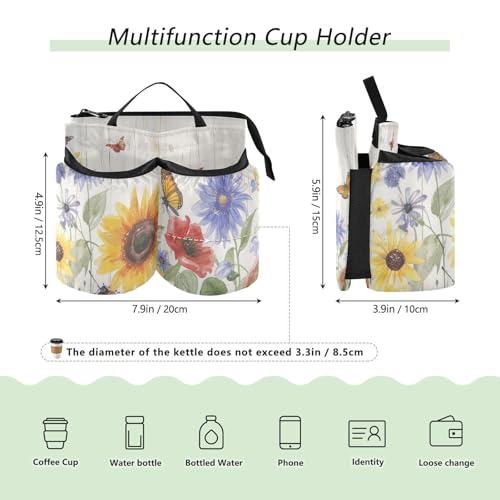 Image of Luggage Cup Holder for Suitcases Free Hands Suitcase Cup Holder Travel Luggage Drink Holder Portable Luggage Cup Caddy Bag Carrier with Handle Watercolor Cornflower Butterfly
