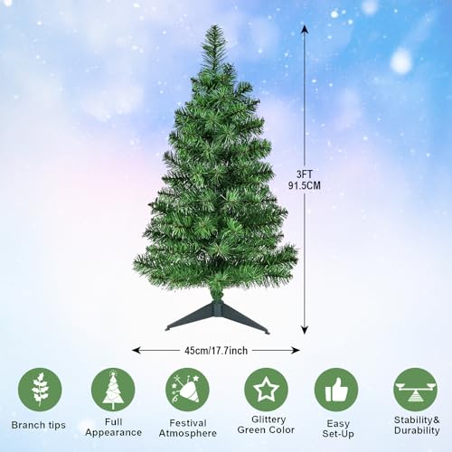 OULONGER 3Ft Premium Artificial Small Mini Christmas Tree for Tabletop,Home, Office, Indoor and Outdoor Decor,Holiday Decoration,Easy Assembly Metal Hinges & Foldable Base.Green Tree