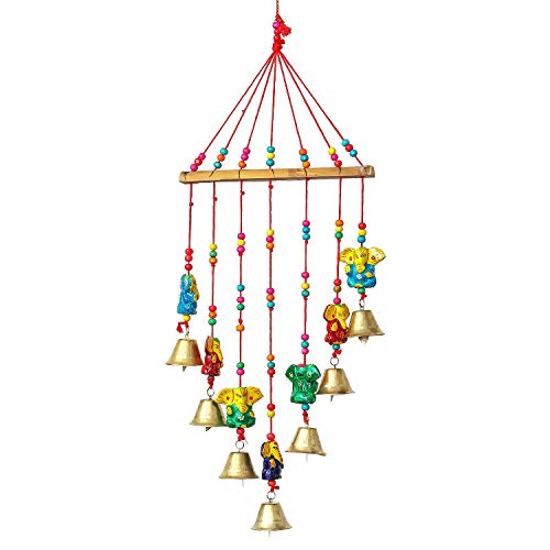 Image of Bindian Handcrafted Rajasthani Wind Chime with Bells, Multicolour, 72x23 cm, Traditional Wall Hanging for Home, Garden & Balcony (Ganesha-1)