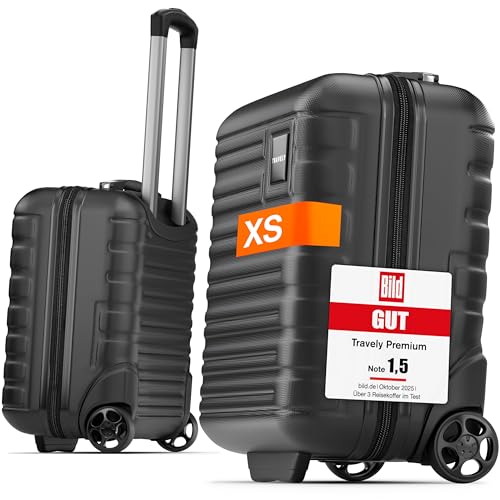 Travely Premium Handgepäck Koffer 40x30x20cm - passend für Ryanair, Lufthansa, Eurowings und co. I 26L Handgepäck Koffer mit sanften Rollen, Reise, Schwarz