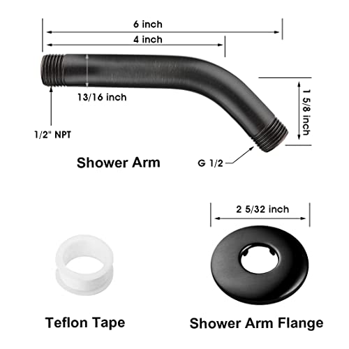 Bright Showers 6 Inch Brass Shower Arm With Flange Shower Pipe Arm For Wall Mount Fixed And Handheld Shower Head, Oil-Rubbed Bronze #TOP2