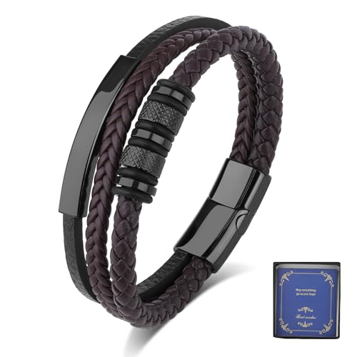XIANNVXI 21cm Lederarmband Herren Braun Armband Herren Personalisiert Armbänder Wikinger Männer Armband Leder Edelstahl Magnetschließe Braun Schmuck Geschenke für Männer