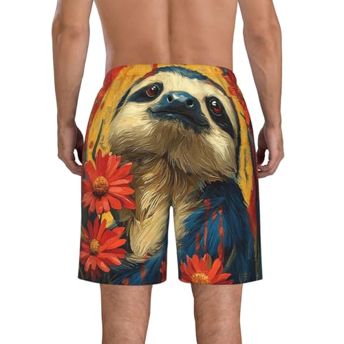 Men Swim Trunks Beach Shorts Swimwear Summer Bathing Suits - Tribal Sloth Retro3