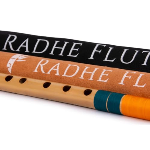 Image of Radhe Flutes Bamboo Bansuri C Sharp Right Handed Middle Octave (18 inch) With Hard Cover (Beige Flute With Dark Green & Orange Threads)
