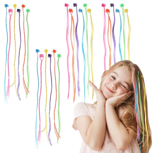 24 Pcs Colored Hair Extensions for Kids Hair Accessories for Girls Clip in Colored Hairpieces Girls Nylon Rainbow Clips for Toddler Kids Ponytails Accessories