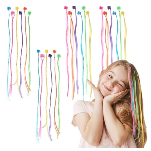 Nogeqi Lot de 24 mèches de cheveux multicolores pour enfants avec pince - Extensions de cheveux synthétiques à clipser - Pour fête, festival et utilisation quotidienne