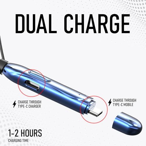 Image of RD M-190 ELEGA Wireless Neckaband with 10MM Drivers, Bluetooth v5.3, Playtime Upto 90 Hours, 1-2 Hrs Fast Charging with Type-C Port, Auto Magnetic Connect, Multi-Function Button Blue