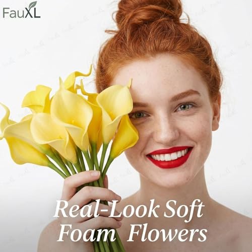 Image of 10 Pcs Artificial Calla Lily Flowers Bunch for Vase and Flower Pots- Premium Real-Look Faux Lily Stems for Home Decor, Living Room, Bedroom, Office Decoration (Vase not Included) (Yellow)