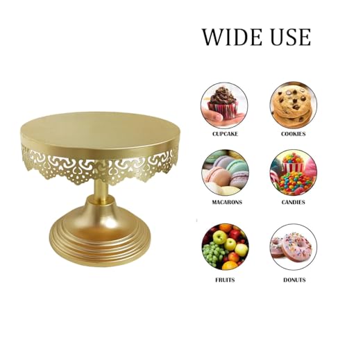 Image of Elegant Gold Cake Stand with Intricate Lace Edge Design, Perfect for Displaying Desserts, Cupcakes, or Pastries at Parties, Weddings, or Special Events, Durable and Stylish, 8-Inch Diameter