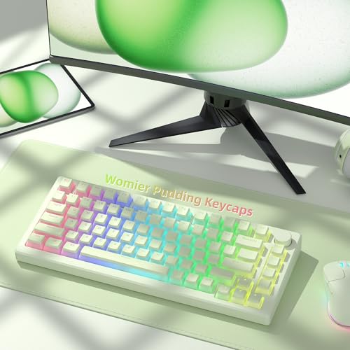 Image of Womier Shine Through PBT Keycaps, Green Pudding Key caps | OEM Profile Double Shot Custom Keyboard Keycaps 130-key Set for 60% 65% 75% 100% Cherry MX Mechanical Keyboard-Matcha Green