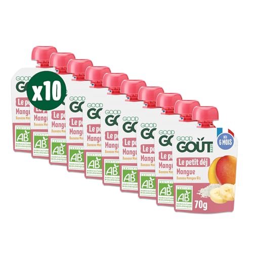 GOOD GOÛT - Petit Déj Mangue - Gourde Pour Bébé - Dès 6 Mois - Format Nomade - Sans Sucres Ajoutés - 10x70g